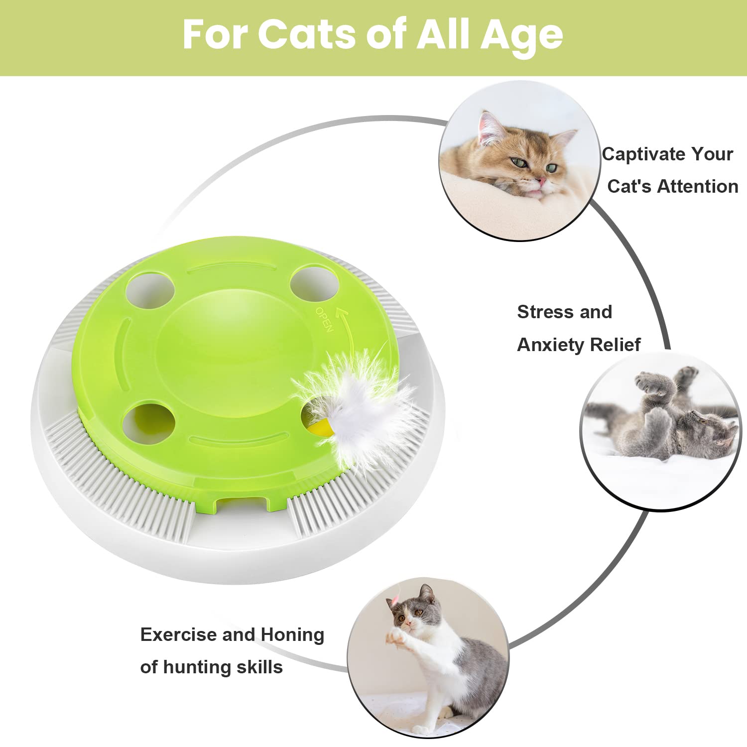 PETTOM Giocattoli per Gatti Automatico, Giochi Gatto Interattivo Elettronico con 2 Piuma, Gioco Intelligente per Gatti