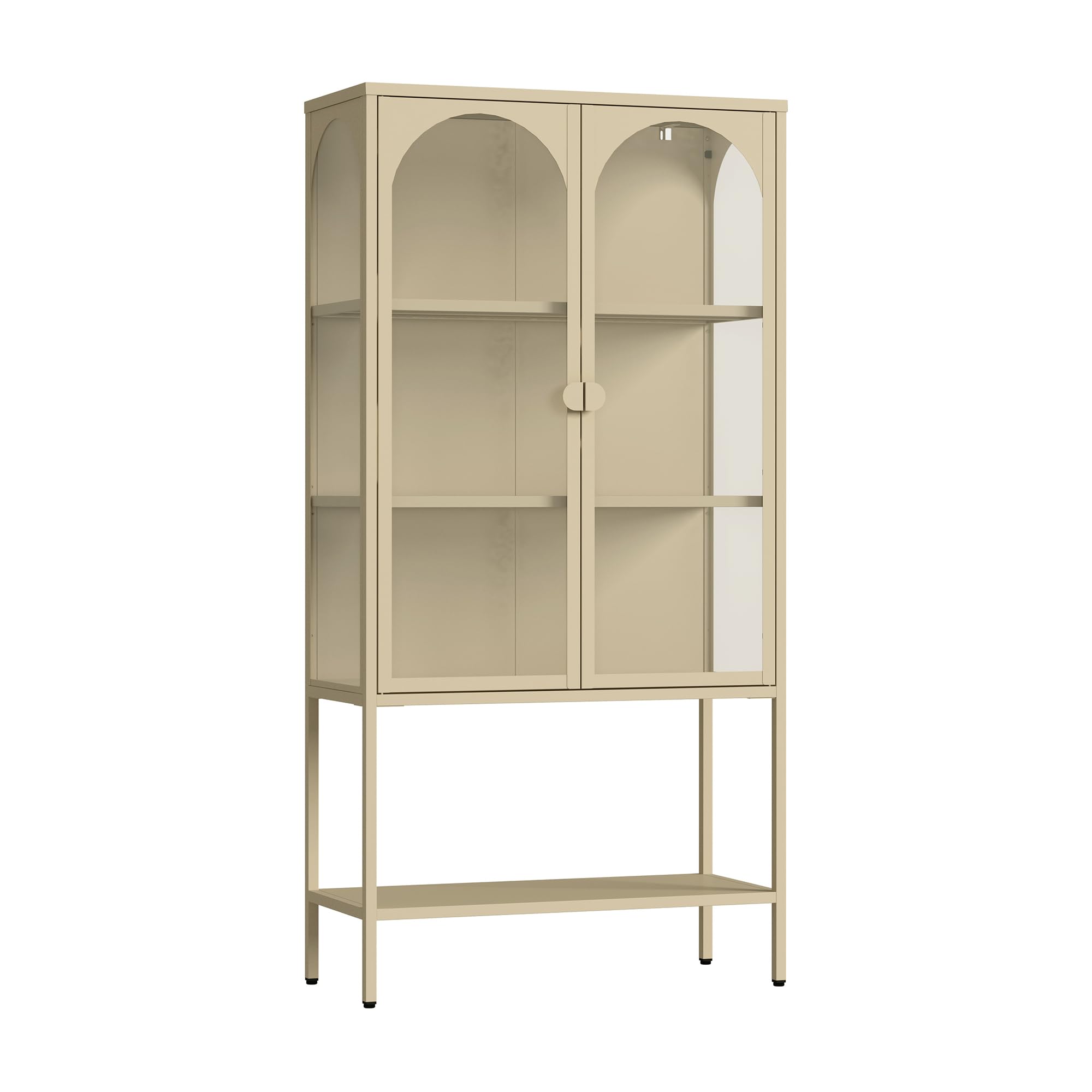 [en.casa] Vitrina Klippestad Aparador Alto 1 con Estante Inferior 2 Puertas de Cristal Transparente 3 Compartimentos Cerrados Mueble Auxiliar para Cocina Comedor Oficina Acero 160 x 80 x 35 cm - Camel