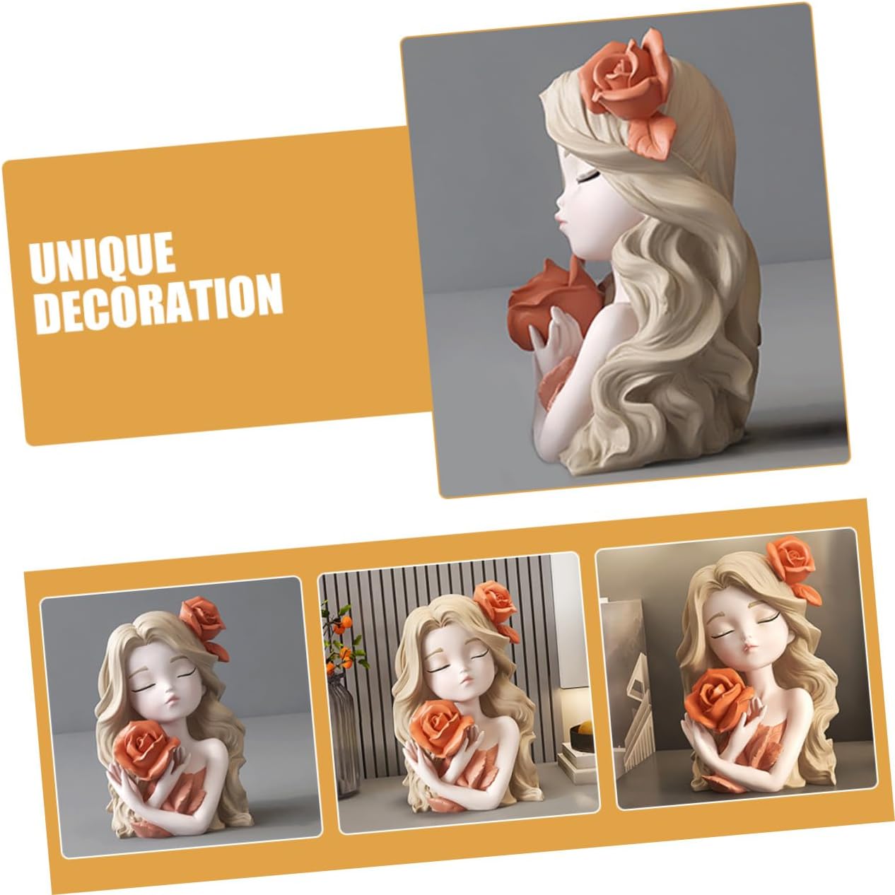 Girl Resin Coin Bank Money Box for Travel Fund Saving Jar Cute Orange Decor Gift for Home and Office