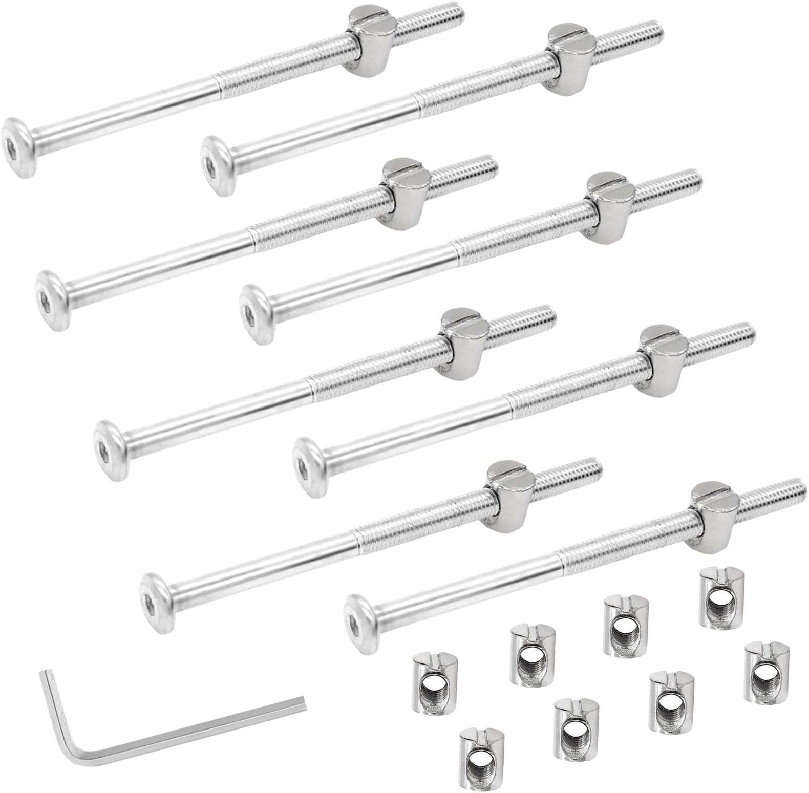 Biaungdo 12 Pcs M6 x 100mm Bunk Bed Bolts, Hex Drive Socket Furniture Barrel Screws Bolt Nuts Furniture Crib Baby Bed Bolt with Wrench(White)