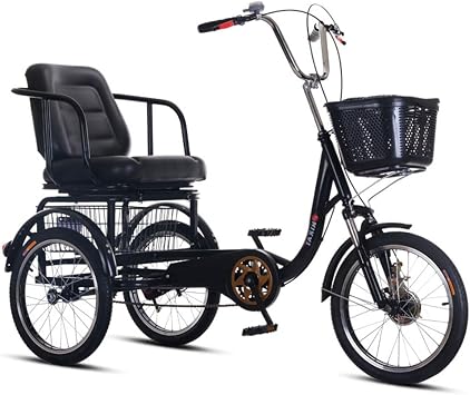 Adult Tricycles,with Front & Rear Baskets& Shock Absorber&Adjustable Seat,Three Wheel Beach Cruiser, Shopping Picnic Tricycles for Women, Men, Seniors,Matte Black,18in