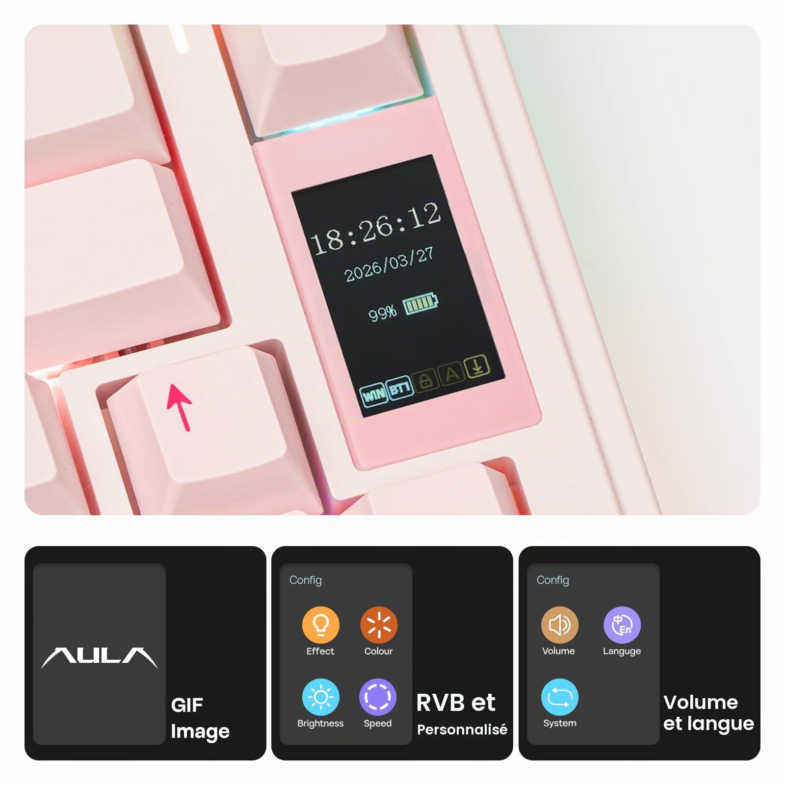 EPOMAKER X Aula EA75 Max Clavier Gaming sans Fil avec Écran & Molette