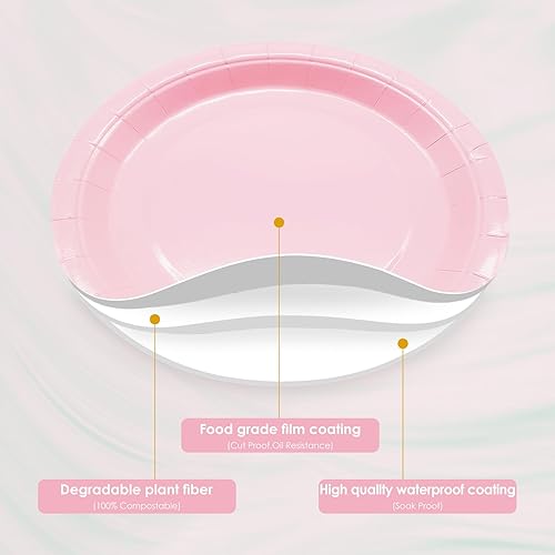 Miniatura 7 de WYQJHKV El juego de suministros de fiesta rosa incluye platos y servilletas de papel rosa, platos de fiesta rosa para 25 invitados, platos de