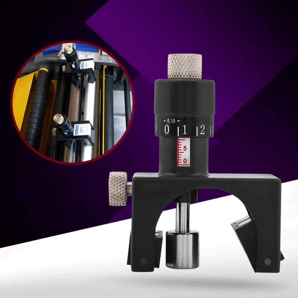 Close-up of the planer blade setting gauge positioned on a planer blade.