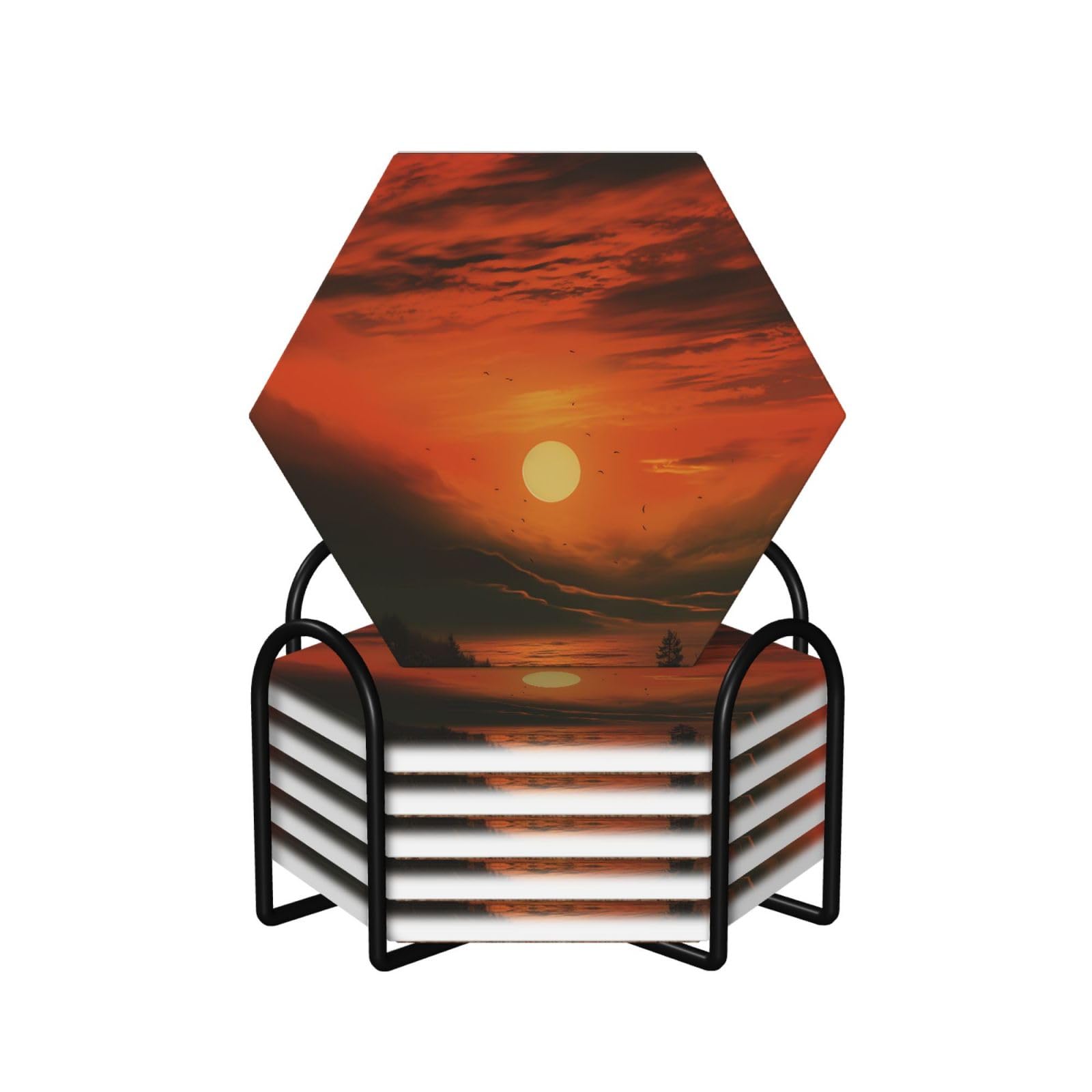 Dessous de verre céramique haut de gamme géométrique avec support de rangement métal