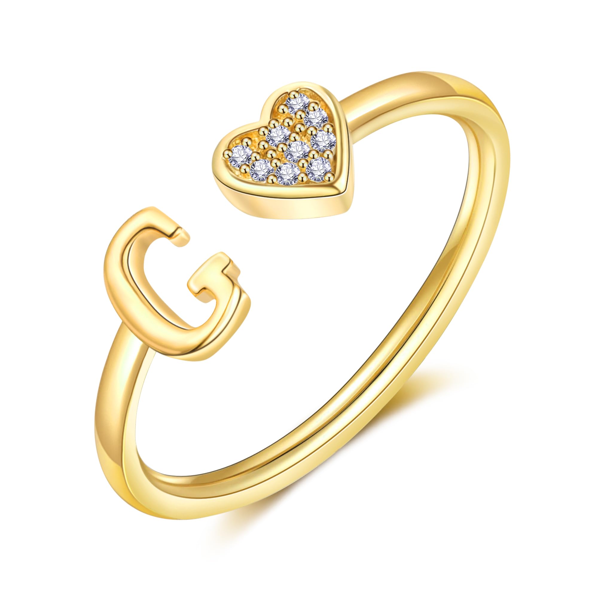 WFYOU Heart Initial Ring for Women Silver Rose Gold Plated Heart Capital Letter Initial Ring Stackable Rings for Women Adjustable Alphabet Letter