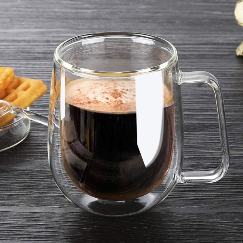 Transparent Double Wall Tumbler Glass Cup, Insulated Coffee Cups for Tea Latte Espresso Juice or Water 250 ml