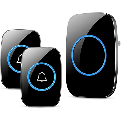 Wireless Doorbell, FullHouse Waterproof Door Bell Kit, Distinguish Front and Rear Doors, Over 1000 feet Range and 60 Chime, 5 Levels Volume and LED Flash, for Home Office Classroom