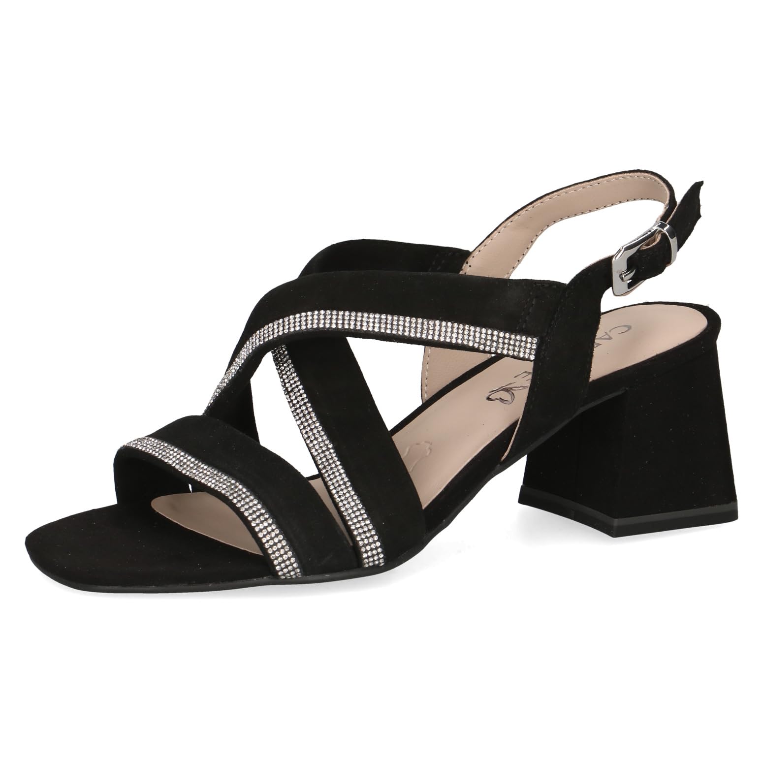 CAPRICE Women's Heeled Sandals with Rhinestones with Straps, Black (Black Suede), 6.5 UK