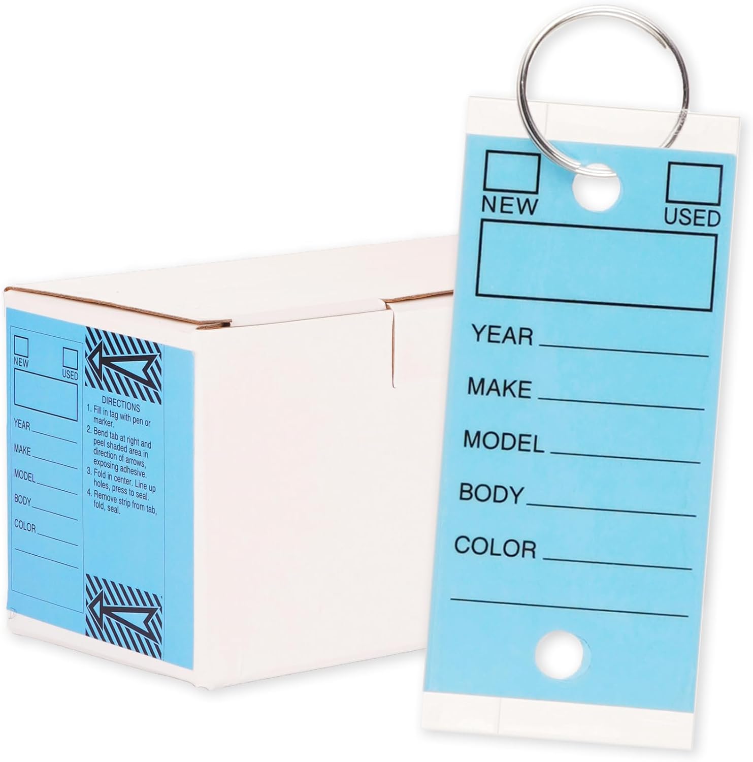 Genuine Self Laminating Key Tags - Blue | Writable Waterproof Labels for Easy Identification - Pack of 250 with 250 Rings | Durable Bulk Car Dealership Supplies Key Tags Self Protecting