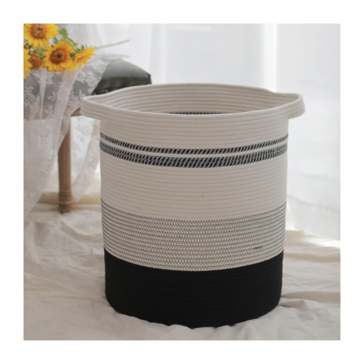 Kosz Na Pranie Kosz Na Bieliznę Kosz Na Pranie 58L Lina Bawełniana Kosz Na Pranie Kosz Do Przechowywania Z Uchwytami Tkany Kosz Do Salonu Pojemnik Na Pranie Skrzynia Na Pranie (Color : B, Size : 40*