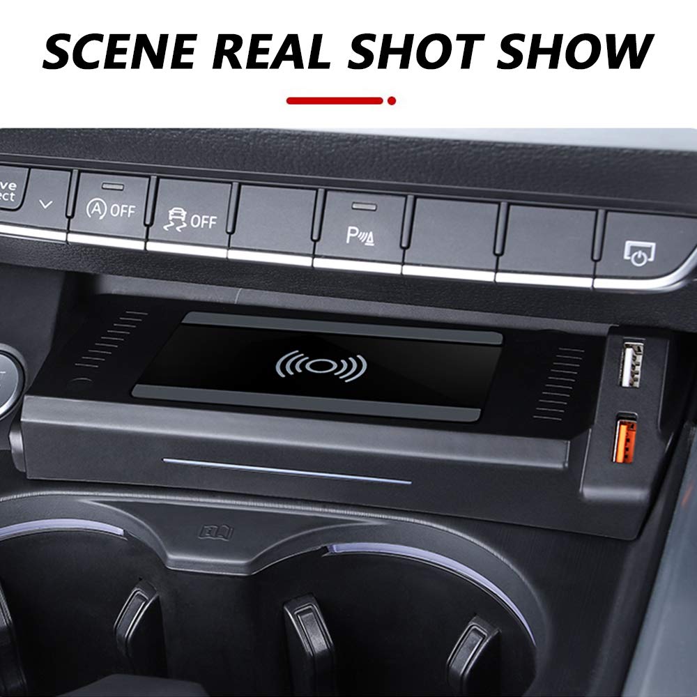 Bezprzewodowa ładowarka samochodowa do Audi A4 2019-2021 A5 2020 2021 S4 S5 2021 RS4 RS5 2019 2021 panel akcesoriów konsoli środkowej, 15 W Qi szybka ładowarka do telefonu z QC3.0 USB do iPhone'a
