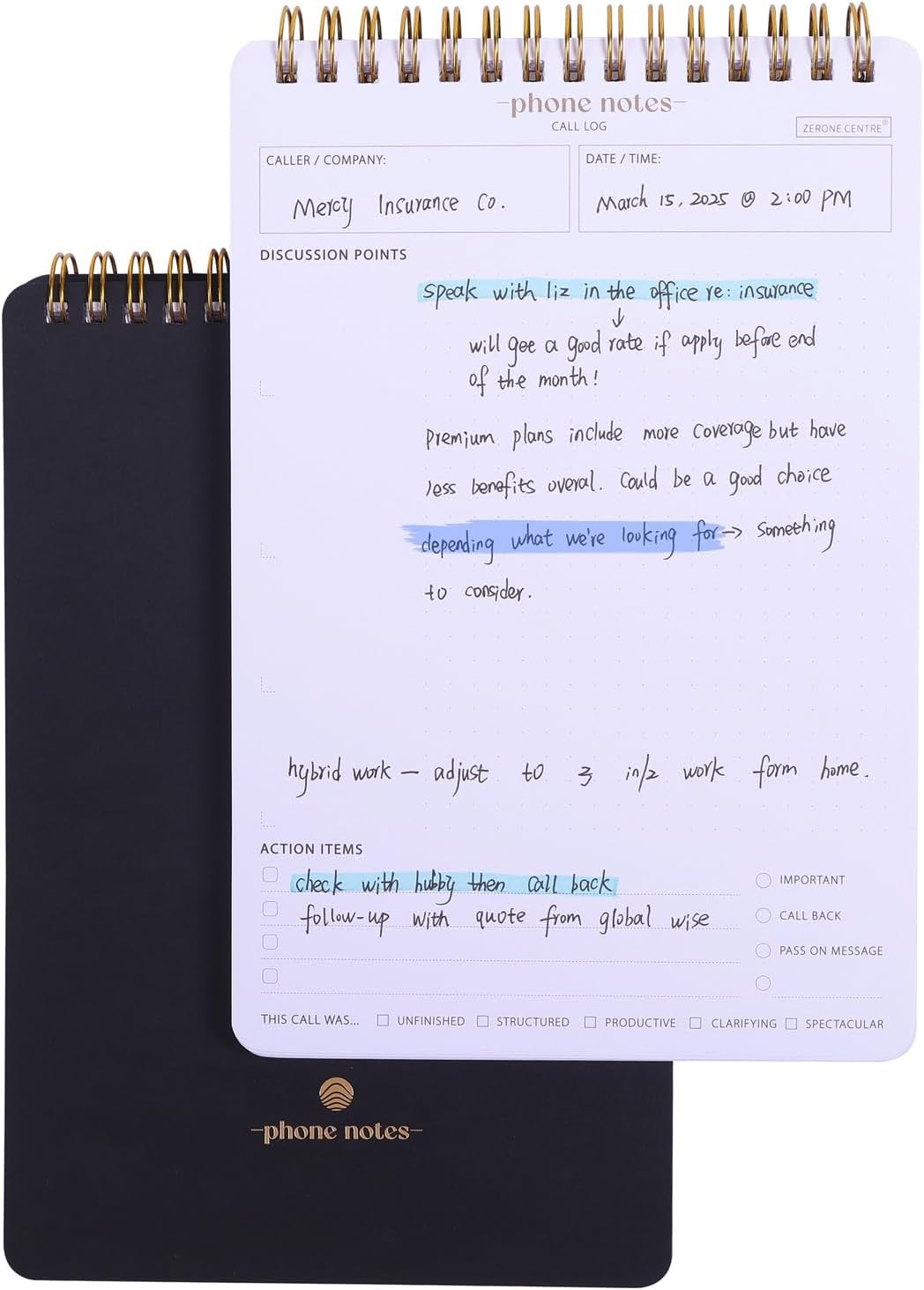 Amazon.com : Call Log Notepad For Work With Action Items-Phone Call To ...
