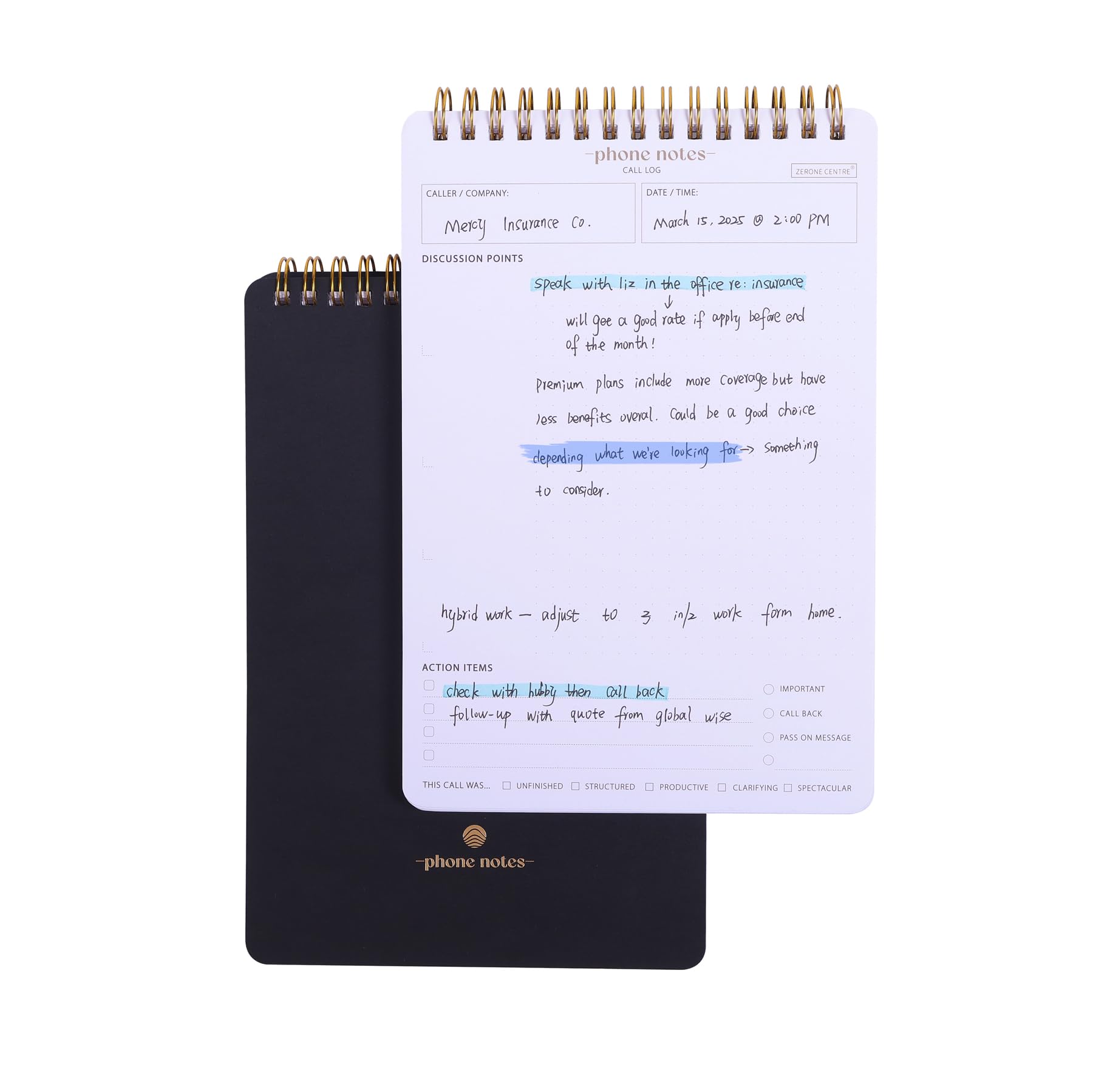 Call Log Notepad For Work With Action Items-Phone Call To Do List, Bestselling Spiral 1:1 Meeting Notebook Is Great For Sales Managers, Team Leads - Keep Notes Organized During Note-Taking Process