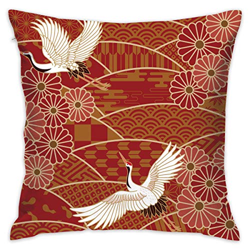 クッションカバー 日本 鶴 花 背当て 抱き枕カバー 可愛い おしゃれ 綿100% 座布団カバー ソファー ベッド 車 インテリア 部屋飾り 北欧デザイン 正方形 角型 プレゼント 45×45cm BOLACO