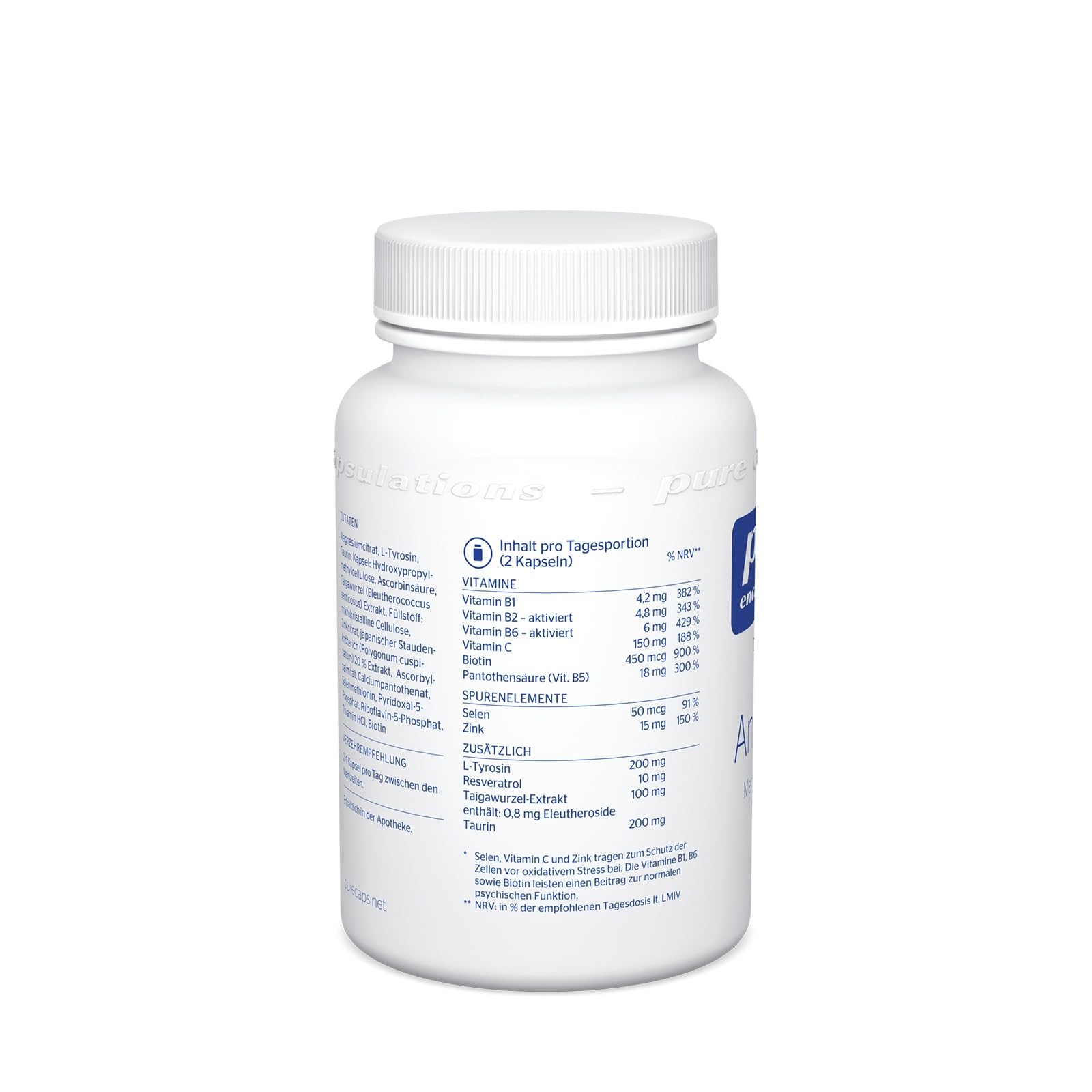 Pure Encapsulations - Anti-Stress - Mikronährstoffe für eine ausgeglichene Psyche - Mit B-Vitaminen, Vitamin C, Zink und Selen - 60 Kapseln