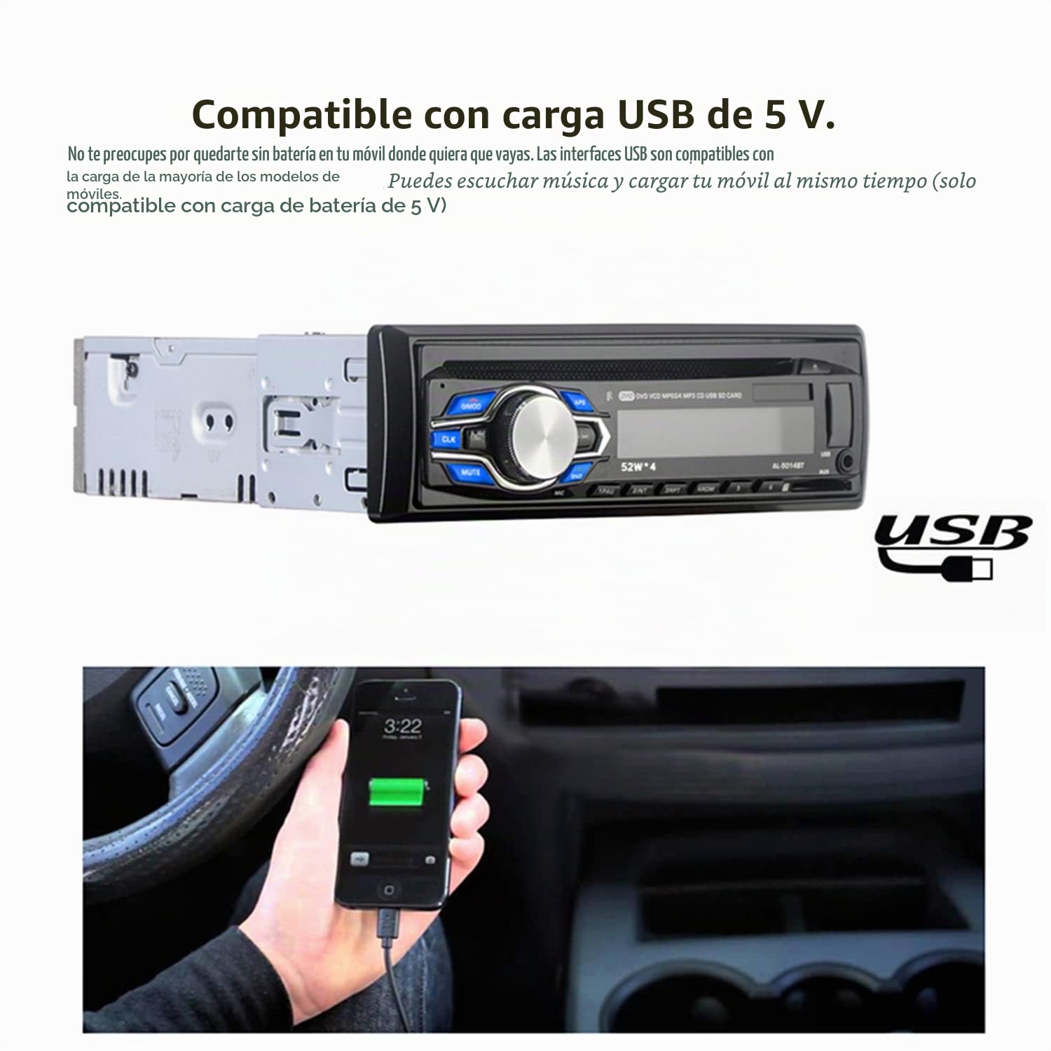Reproductor de Radio para Coche MP3 1 DIN 12V estéreo para Coche con Bluetooth DVD CD Coche Manos Libres Autoradio BT Audio Radio con Mando a Distancia inalámbrico