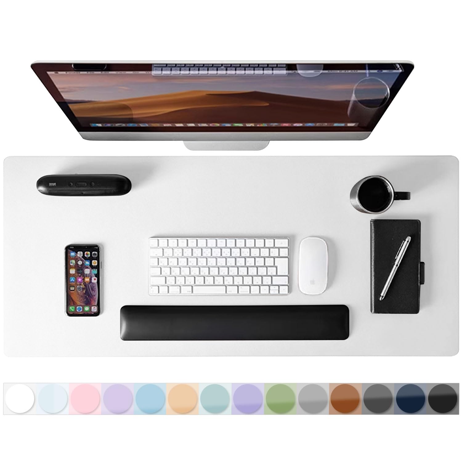 Leather Desk Pad Protector, Mouse Pad, Non-Slip Computer Mat for Desk, PU Leather Office Desk Mat for Home & Office, Waterproof Laptop Desk Blotter Pad for Keyboard and Mouse, White (15.7''X31.5'') โ image 1