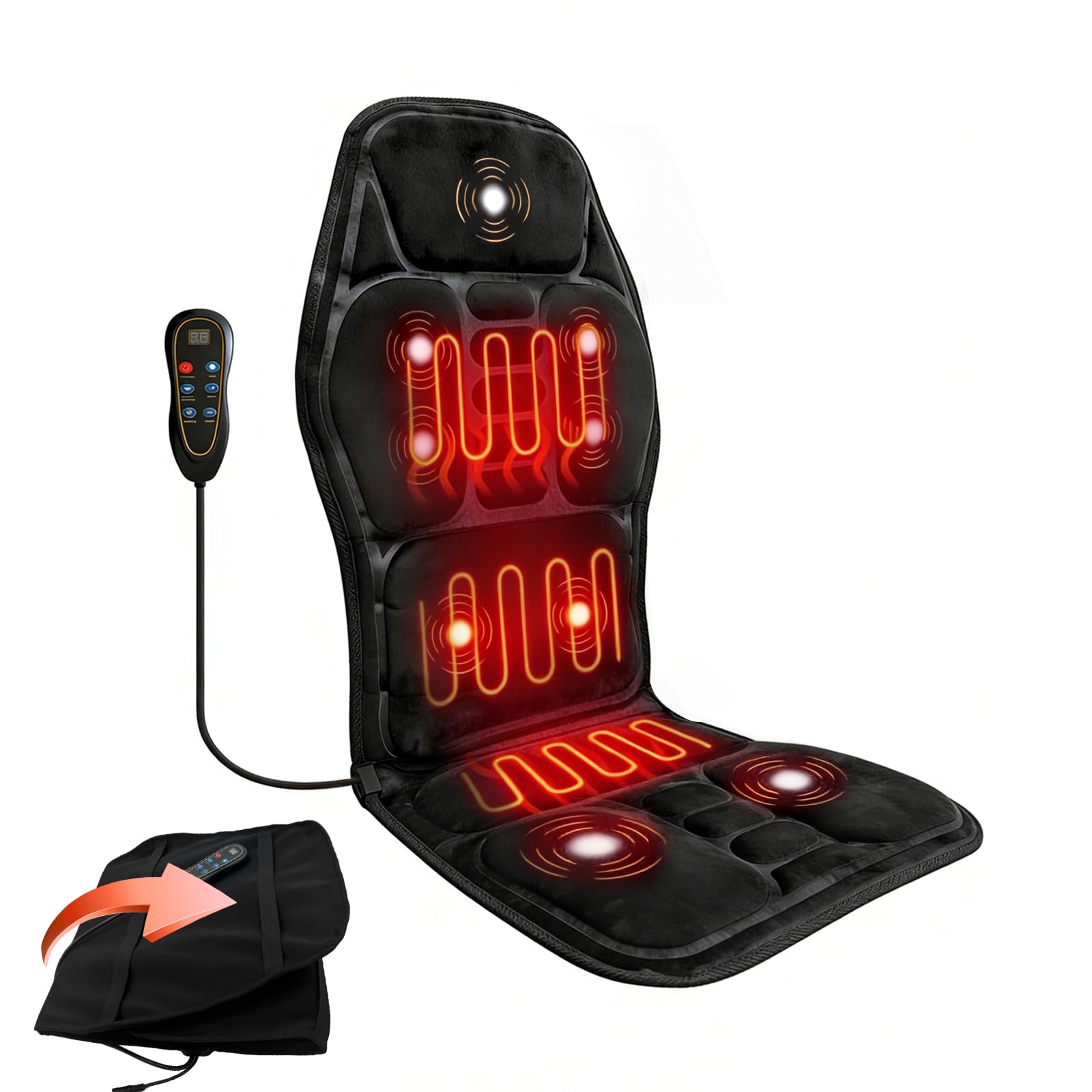 WERTYI Massagematte mit Wärmefunktion,Massagesitzauflage mit 30 Massageköpfe 9 Vibrationsmotoren,Shiatsu Ganzkörpermassage,Nacken und Schulter-Rückenmassagegerät
