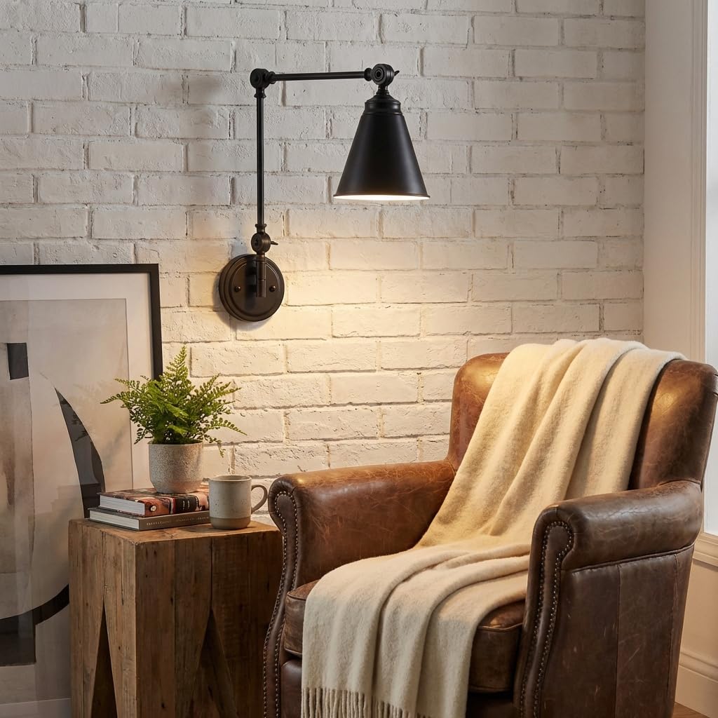BARCELONA LED Applique da Parete Nero con Braccio Regolabile, Alluminio di Alta Qualità, Stile Classico e Moderno, Illuminazione Lusso Retrò e Industriale per Camera, Soggiorno o Ufficio
