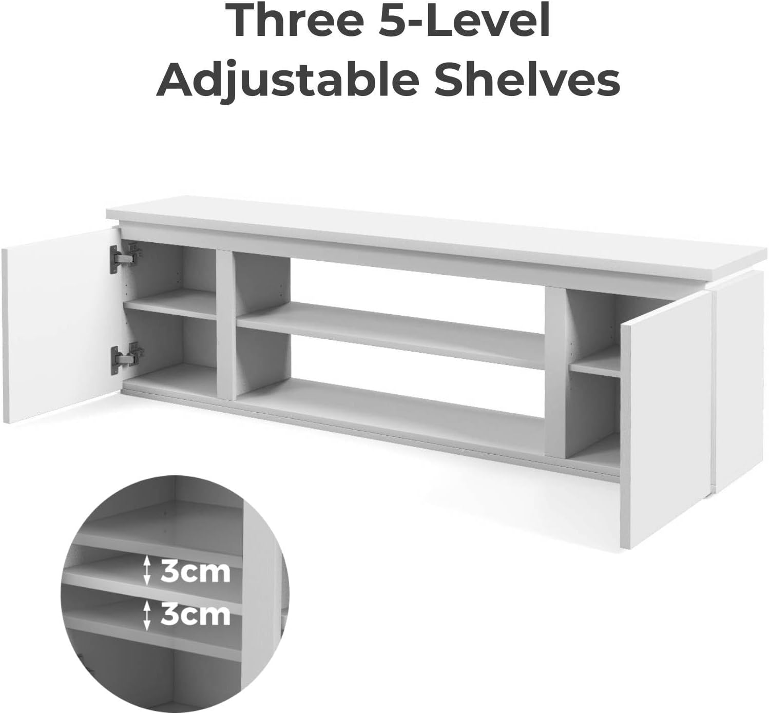 TV Stand Cabinet for TVs up to 80 Inches, Wooden TV Unit Console Table with 2 Doors & Adjustable Shelves, Media Entertainment Center 36" Fireplace Stand for Living Room, Bedroom (White)