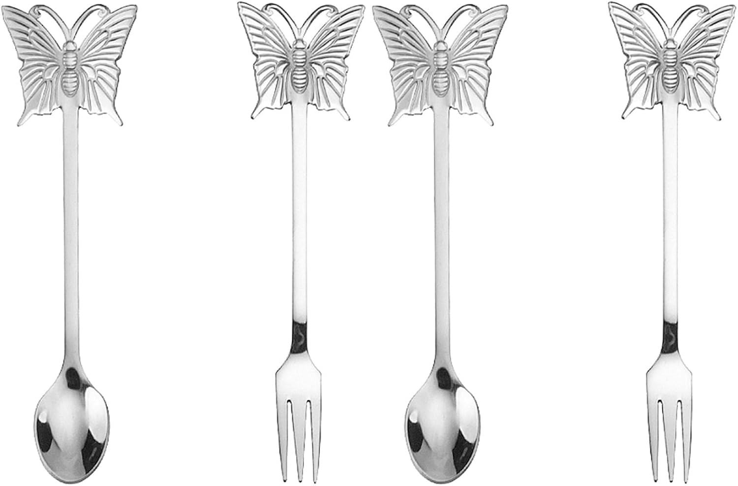 Cabilock 2Pcs Stainless Steel Coffee Spoon and Fork Set 5.27 Inch Silver Flatware for Daily Use Ideal for Desserts Coffee Tea Home Restaurant and Milk Tea Shops