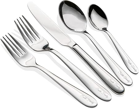 Personalized 5 Piece Silverware Set, EIUBUIE Custom Engraved Stainless Steel Flatware Set for 1 Mirror Polished Kitchen Cutlery Sets Include Upgraded Heavy Forks and Spoons Knives, Dishwasher Safe
