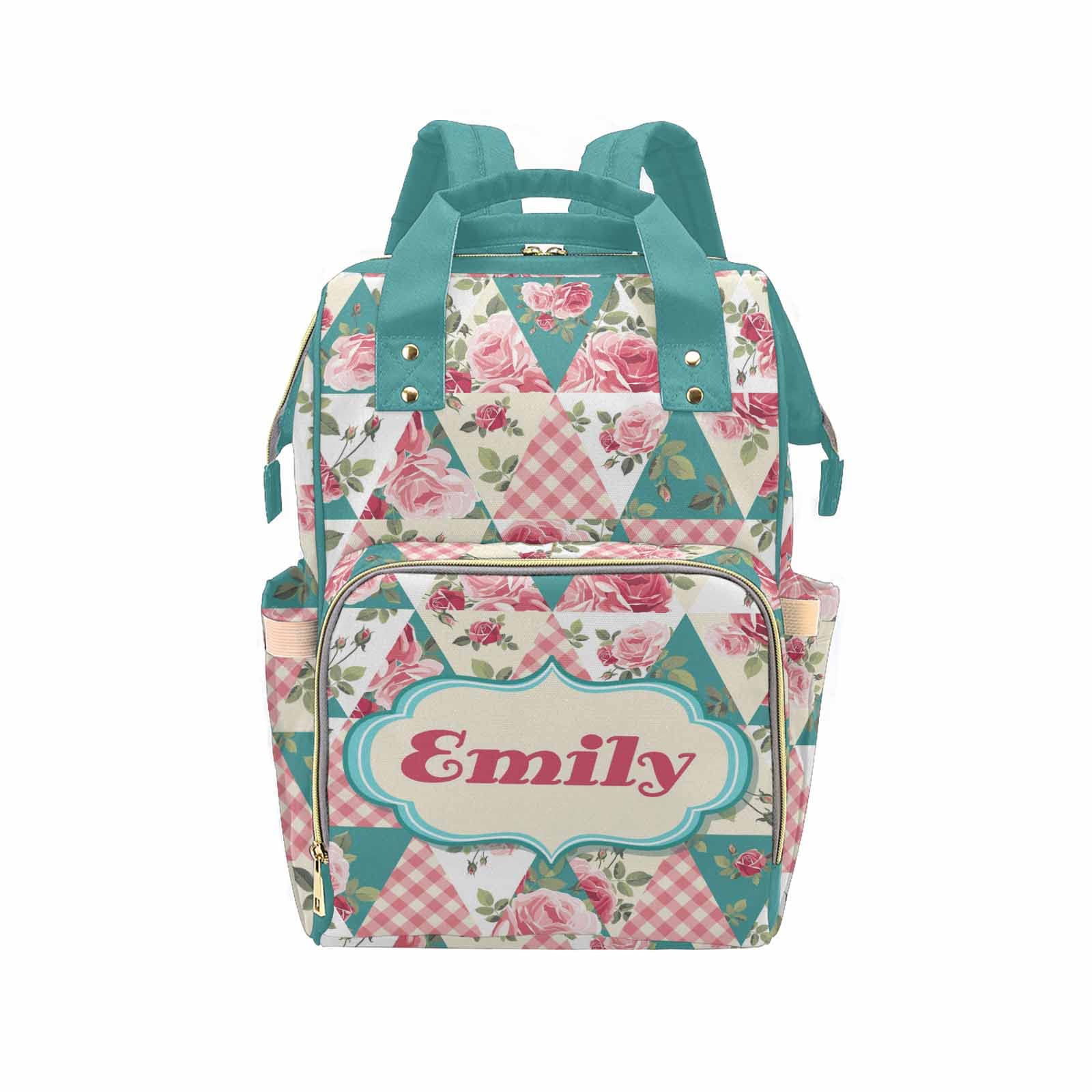Newcos Personalized Name Diaper Bag with Pink Floral for Women, Customized Casual Nursing Mommy Daypack with Large Capacity for Holiday Mother's Day