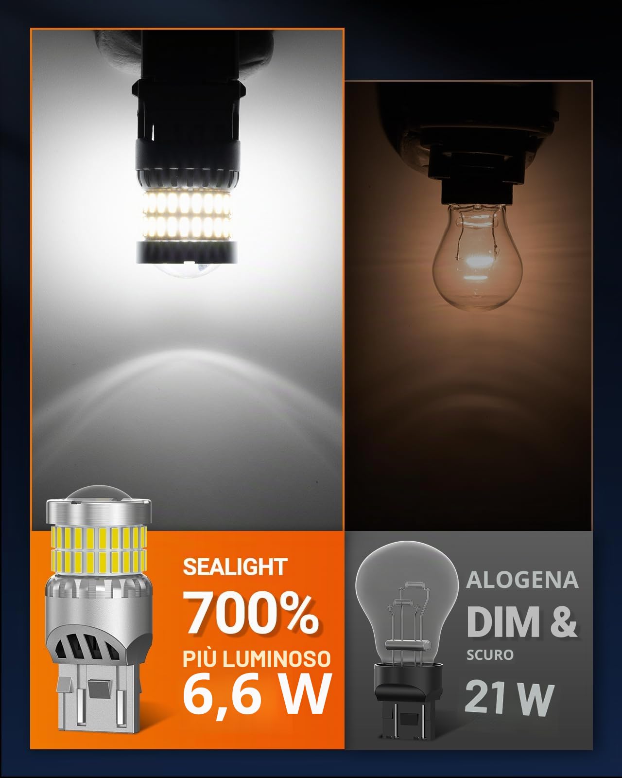SEALIGHT Lampadina LED W21W T20 7440 7443 6500K Bianco 2 sztuki