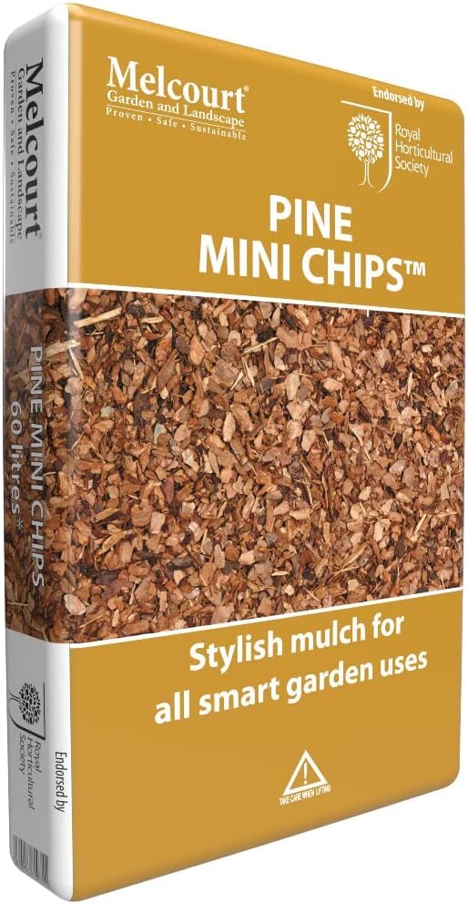 Melcourt Garden Decorative Pine Mini Chips Bark Mulch Weed Cover 60lt Pack of 5 x 60 Litres