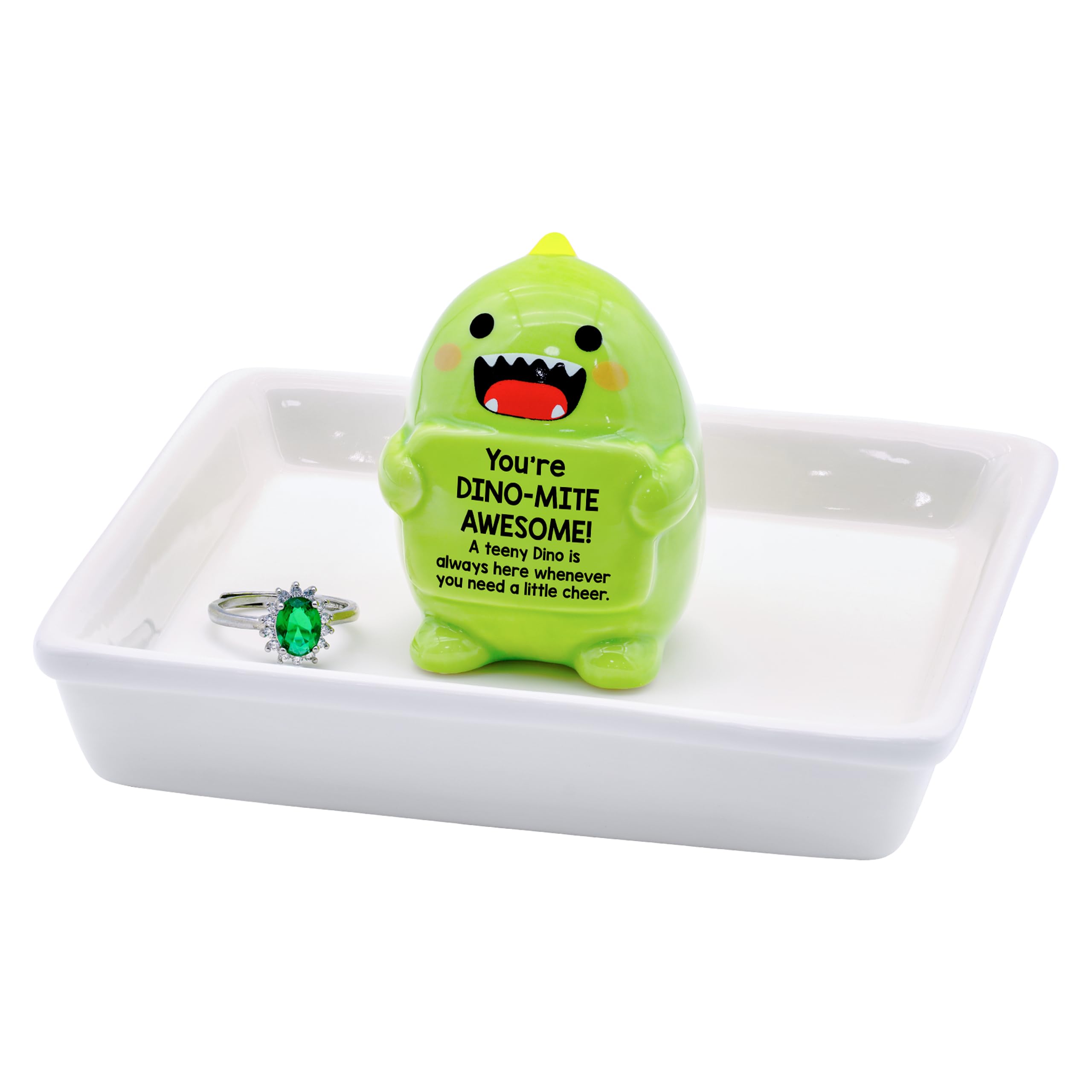 PUDDING CABIN Funny Birthday Gifts for Women Dinosaur Ring Holder Dish for Rings Earrings Necklace Bracelets Jewelry Organizer Cute Room Decor, Mothers Day Gift for Mom Friendship Christams