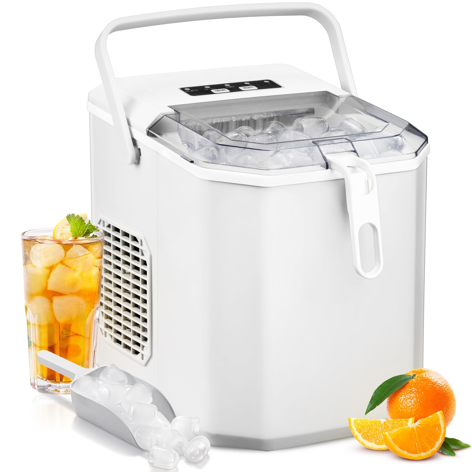 Antarctic Star Countertop Ice Maker, S/L Bullet Ice, 28lbs/Day, 9 Ice Cubes In 6 Mins, Portable Ice Machine With Ice Scoop And Handle, Self-Cleaning, One-Click Operation, For Kitchen Office Home White on Fridge.com - View 1