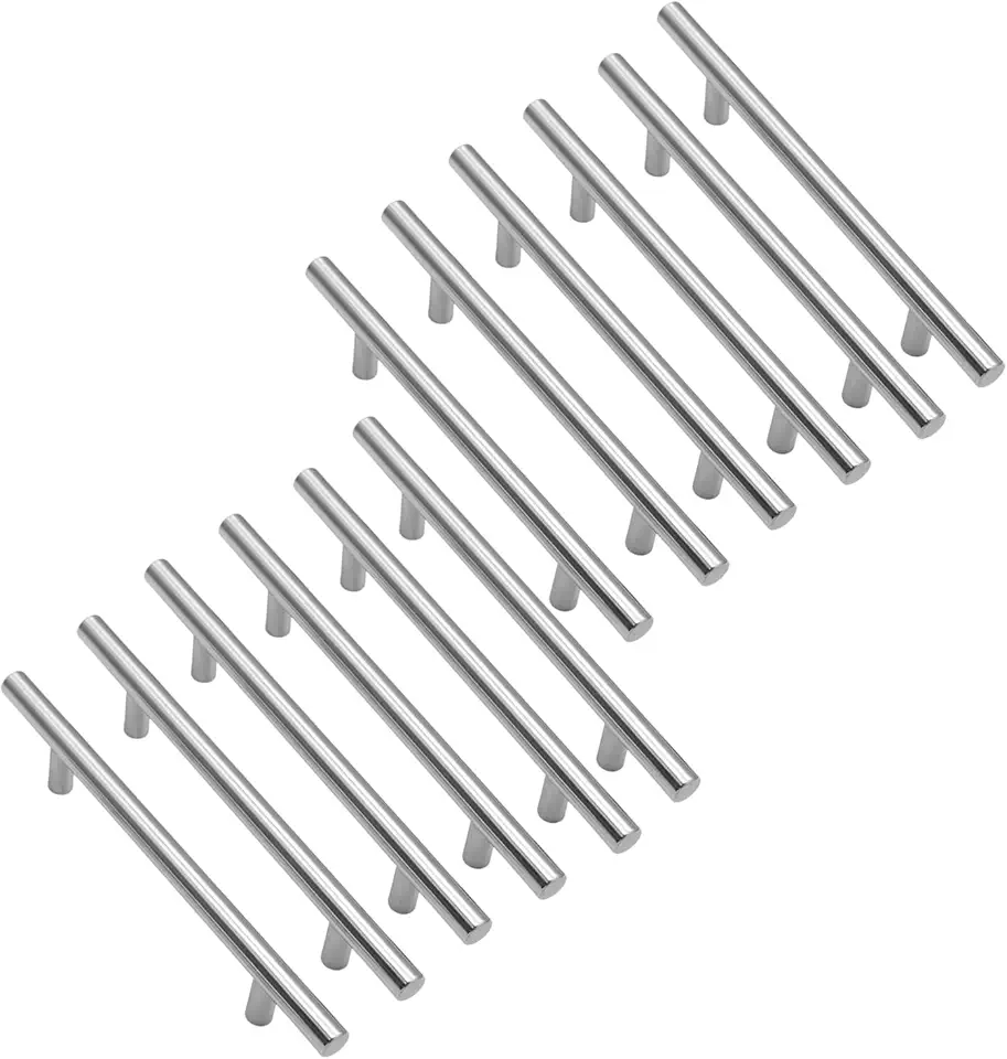 Kit 12 Puxador de Guarda Roupa em Aço Inox Escovado, Puxador de Porta com Furação 192mm, Puxador de Armário com Design Moderno Minimalista – Haste Redonda, Parafusos Inclusos