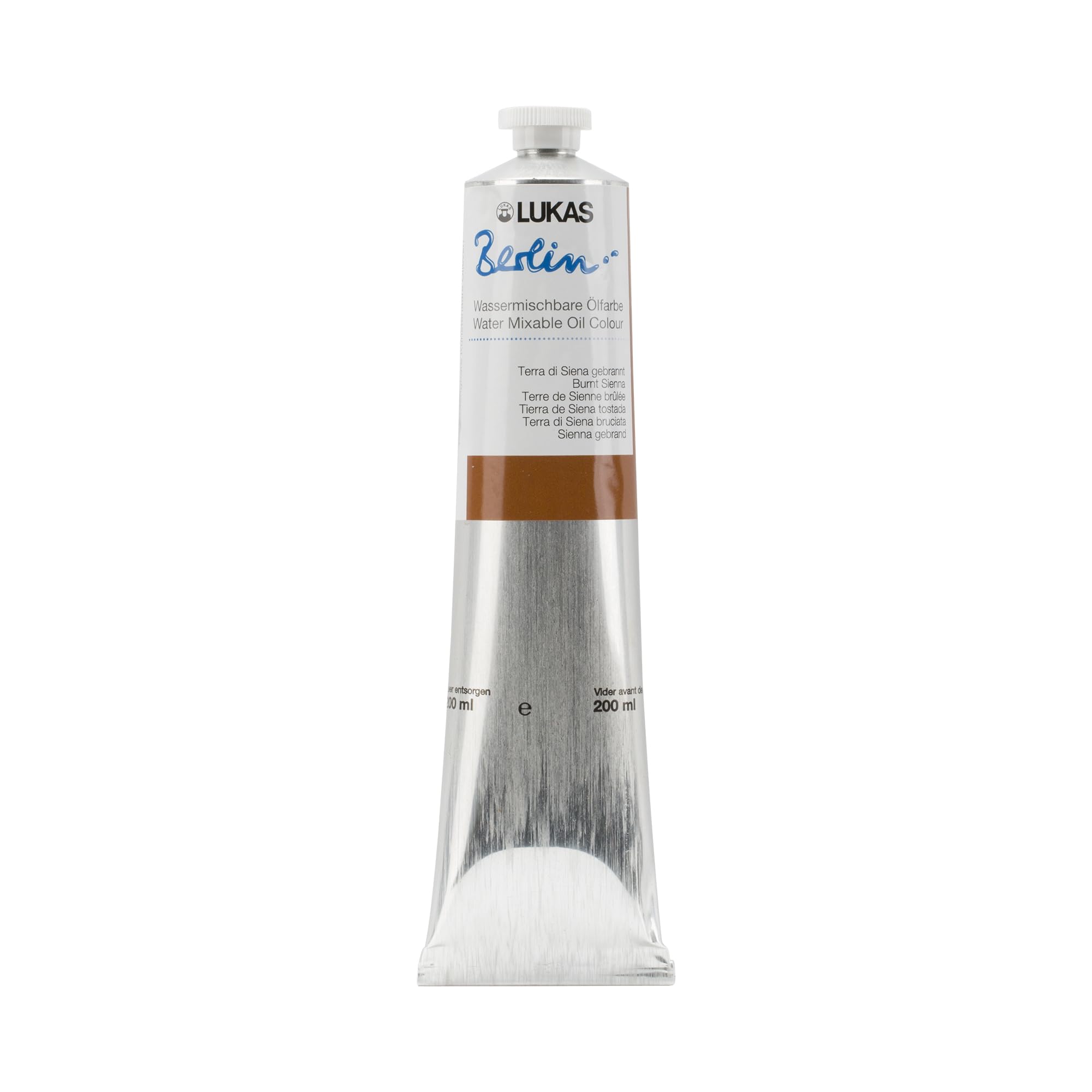 LUKAS Berlin Oil 200 ml – Water Mixable Oil Paint in Premium Quality – Terra di Siena Burnt