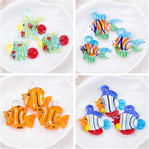 Miniatura 7 de ZORZA 8 piezas de cristal soplado a mano colgante de peces coloridos para hacer joyas, mini figuras de animales marinos para aretes, dijes para