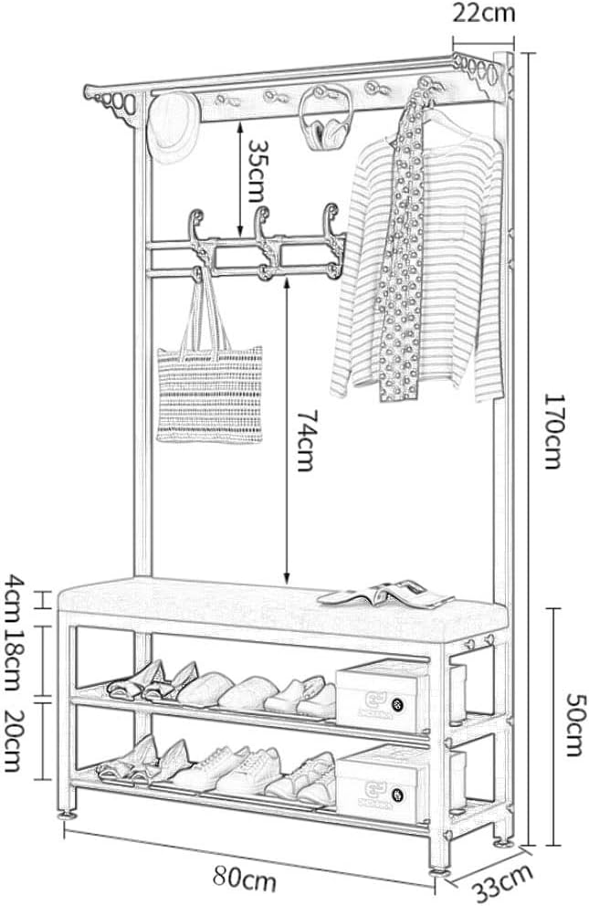Hall Tree with Shoe Storage - Entryway Coat Rack Shoe Bench with Seat Cushion | Multifunctional Organizer - 10 Hanging Hooks - Bedroom l (White 60 * 33 * 170cm)