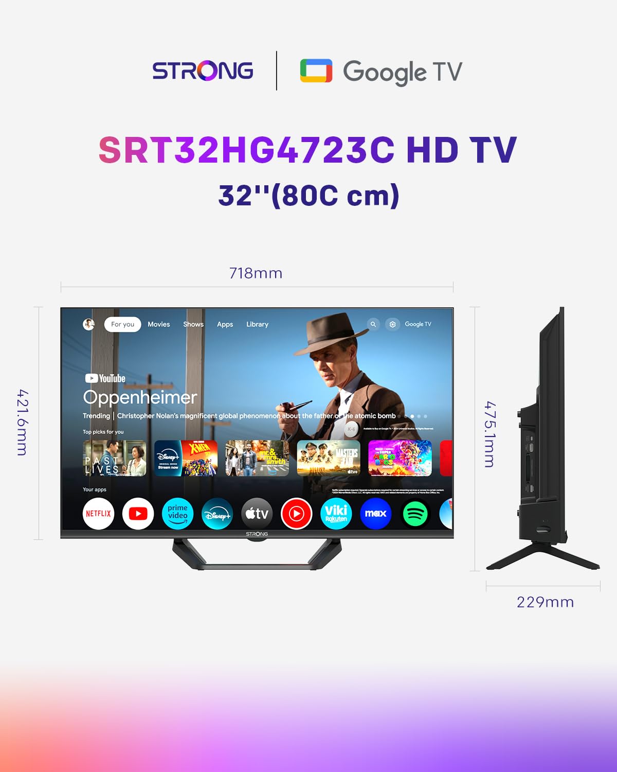 STRONG SRT32HG4723C 32" TV HD DVB-S2/C/T2 12V Camping-Car Cuisine Chambre Bateau 2 HDMI 1 USB Noir