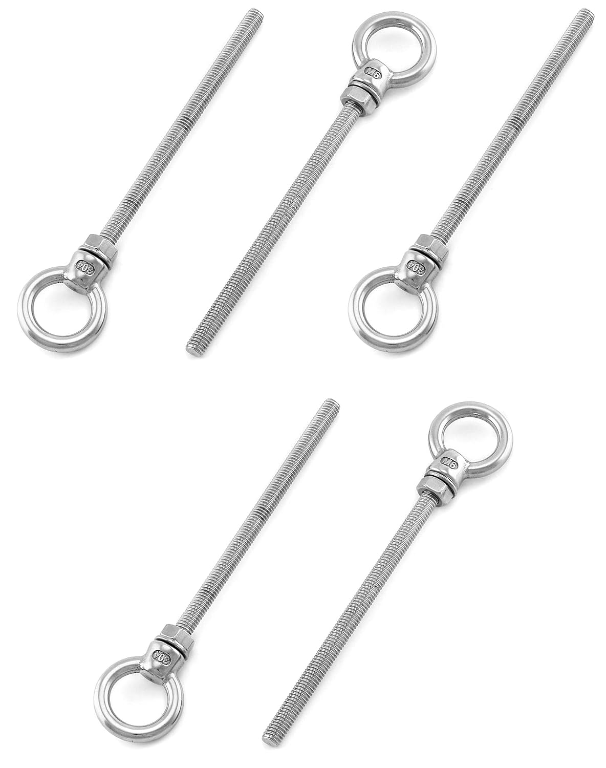QWORK Threaded Eyebolts, 5 Pack 1/4" x 4" Long Stainless Steel Marine Grade Shoulder Eye Bolt