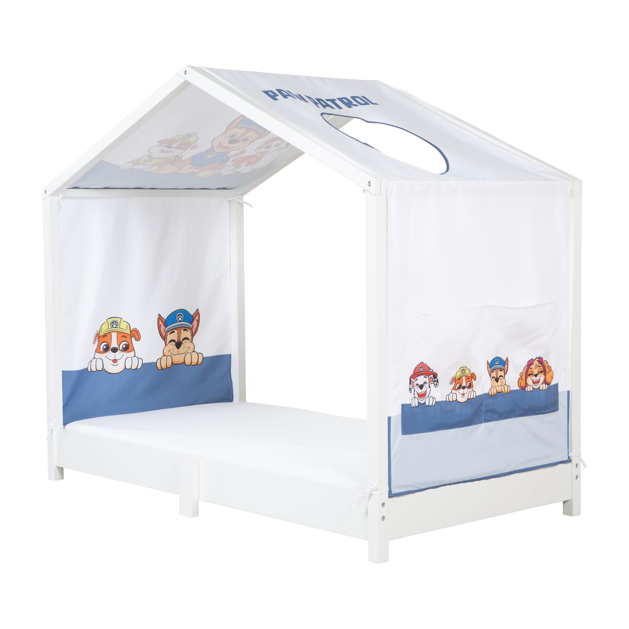 roba Bezug für Montessori Hausbetten 70 x 140 cm im Paw Patrol Design - Passendes Zubehör zum Umbau in Himmelbett - Inkl. 3 Aufbewahrungstaschen & Dachfenster