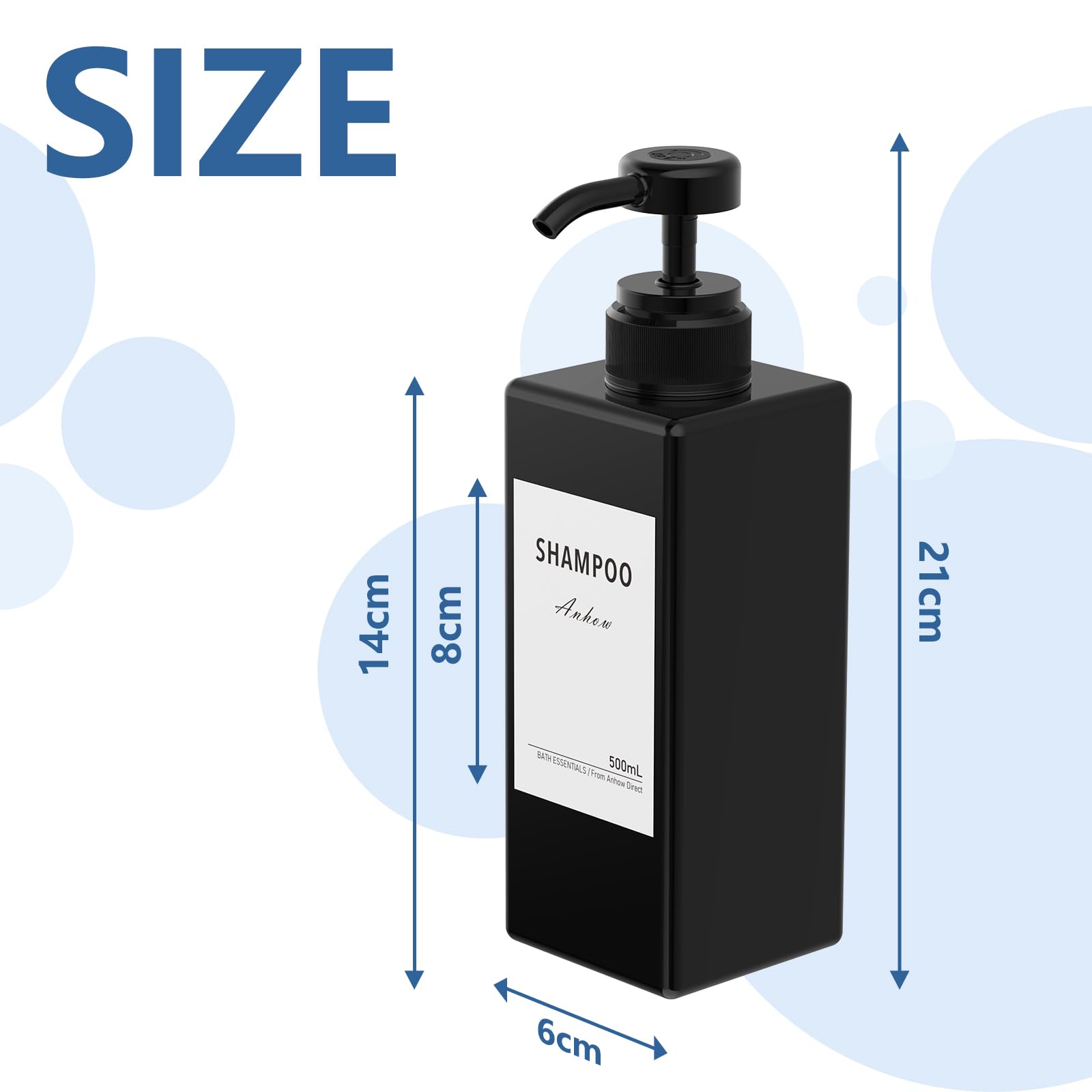 3 Pcs Dispensador de Botellas de Recargable, 500ml Dispensador Gel y Champu Ducha Contenedor de Loción con 16 Etiqueta Impermeable, para Baño, Viajes, Hoteles - Negro