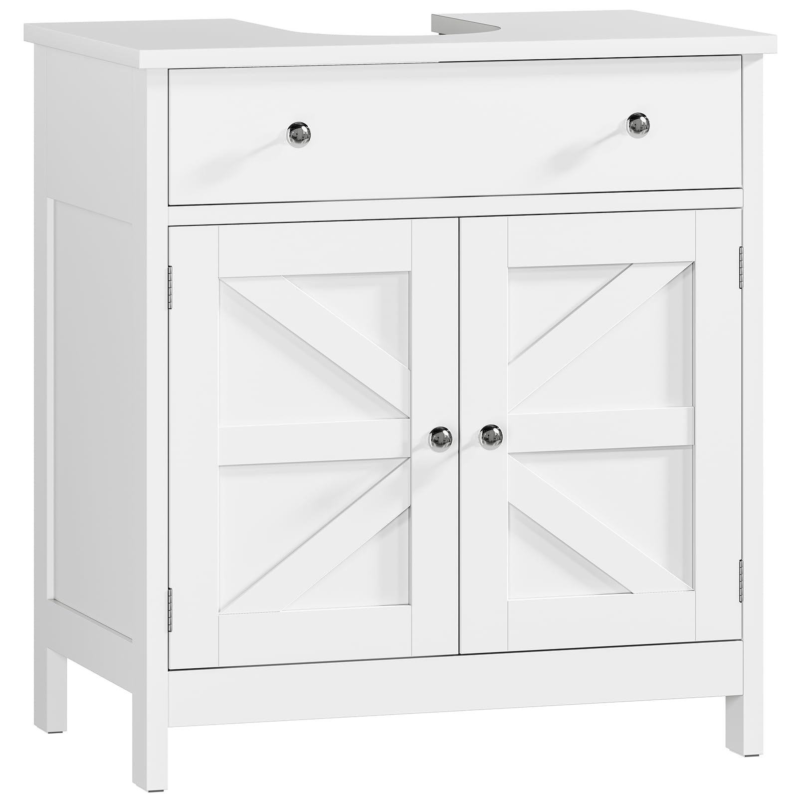 TEENFON Pedestal Sink Storage Cabinet with 2 Barn Doors and Drawer, Bathroom Sink Cabinet with U-Shape Cut-Out, Pedestal Sink Cabinet, White