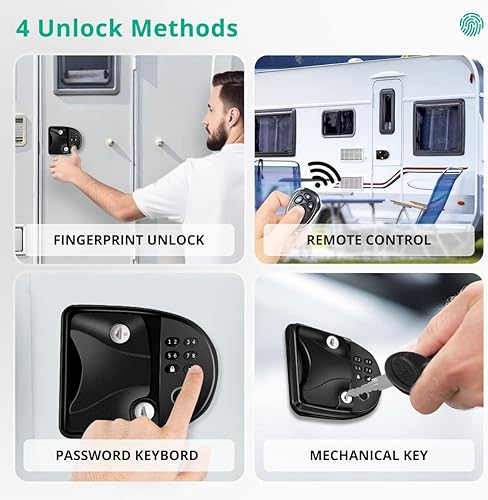 Miniatura 3 de KROAK Cerradura de puerta de entrada sin llave de huella dactilar para RV, flexibilidad 3 en 1, desbloqueo de aleación de zinc con 2 controles