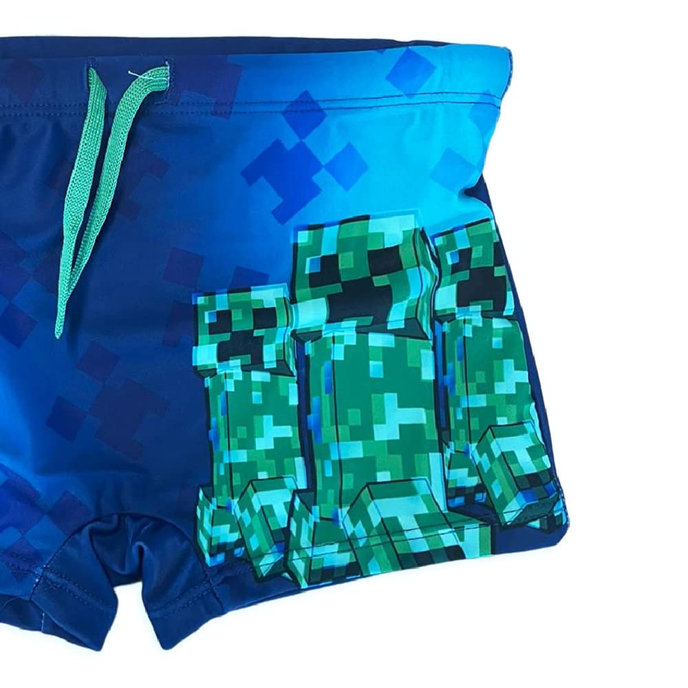 Moda UK Dziennik Kostium Minecraft. Model 3 Pęknięta. Bokser morze Poliester. Spodenki morskie dla dziecka chłopca. (niebieski niebieski)