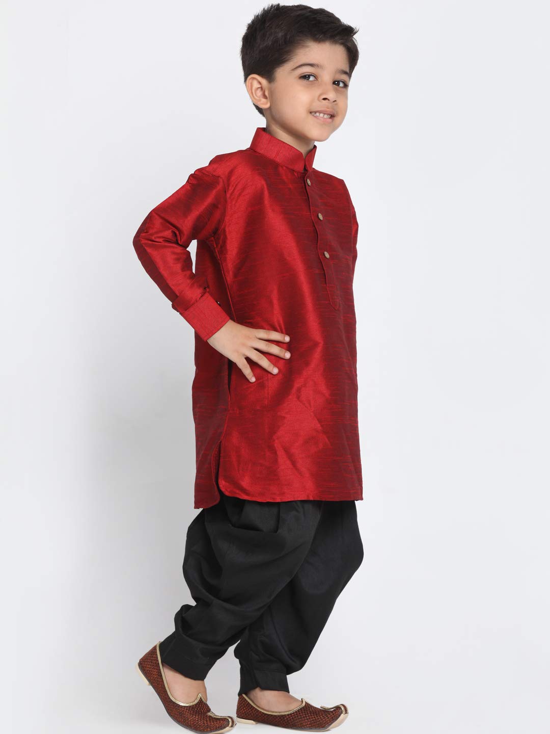 Jbn Creation Boys' Maroon And Black Silk Blend Kurta And Dhoti Pant Set (Vasbuk001Mancdbl, For 5-6 Years)