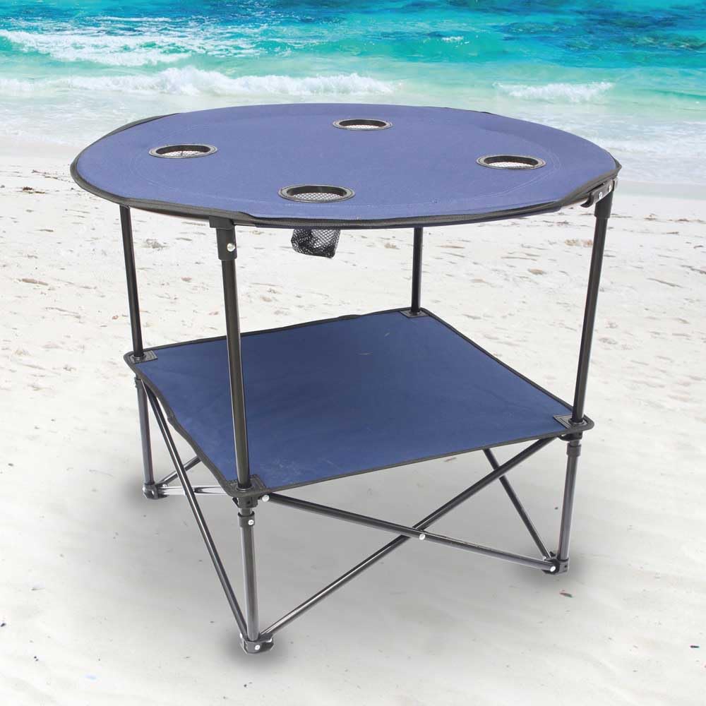 TERRE JARDIN Mesa Camping Plegable Tela con Estantería y Portavasos