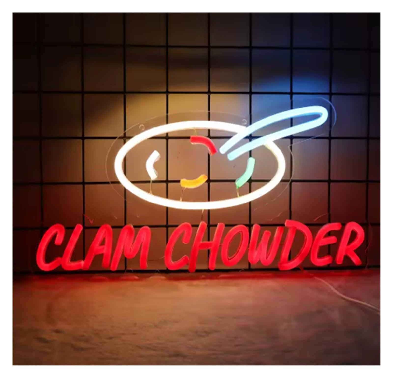 LEMST Sign Lamp Clam Chowder Neon Sign - Seafood Delicious, USB Powered with Dimmers for Restaurants, Kitchens and Parties 40.9cmx20cm