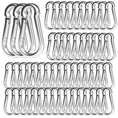 100PCS 3" Heavy Duty Spring Snap Hook, M8 5/16" Galvanized Steel Snap Hook Carabiner Quick Link Carabiner Clip, 500LBS Holding Capacity Quick Link Keychain for Swing Hammock Gym Outdoor
