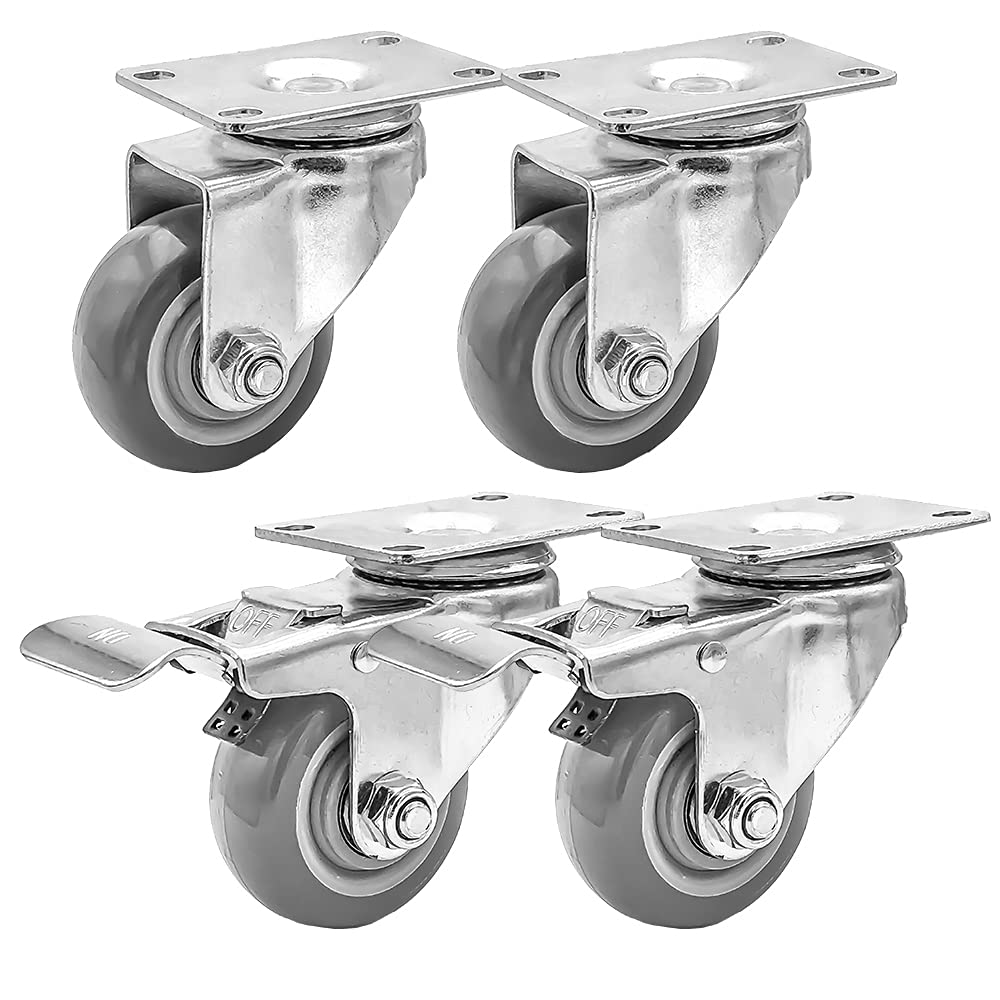 Pack of 4, 3" Caster Wheels Swivel Plate Casters On Grey Polyurethane