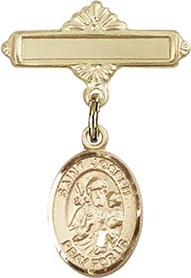 14kt Yellow Gold Baby Badge with St. Joseph Charm and Polished Badge Pin 1 X 5/8 inches