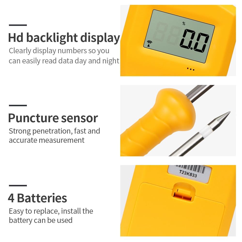 Elementos Esenciales para el hogar, medidor de Humedad portátil para heno MS300H: comprobador Digital de Humedad con sonda para pacas de heno, Paja y